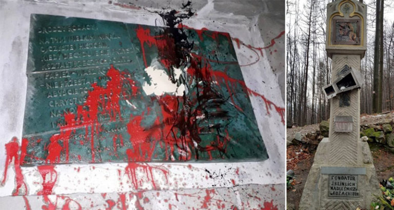 Jeden sprawca, dwie profanacje. Kapliczka w Kozach i krzyż w Bielsku-Białej oblane farbą i zniszczone