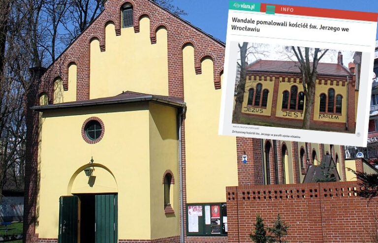 Dewastacja elewacji kościoła we Wrocławiu