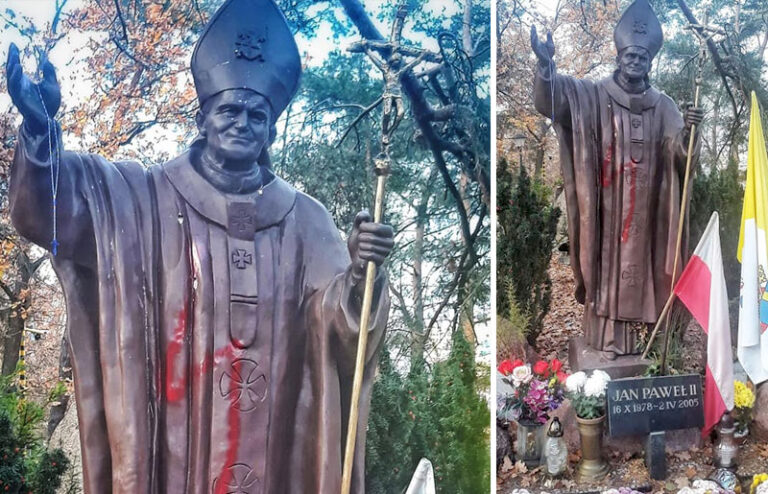 Aborcjoniści namalowali symbol pioruna na pomniku Jana Pawła II