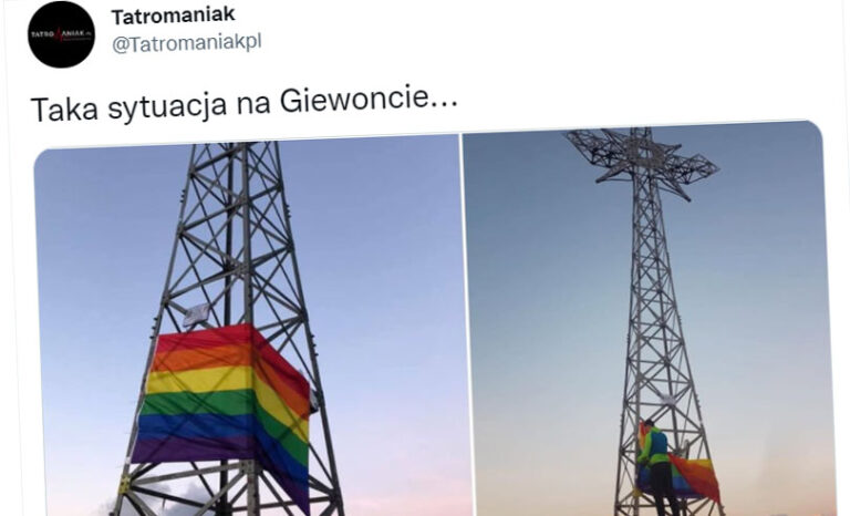 Profanacja krzyża na Giewoncie dokonana przez aktywistów LGBT